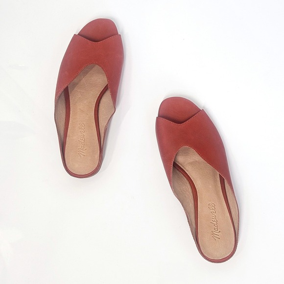 Madewell The Tavi Slide Sandal Flat Peep Toe Slip On Leather Casual Cinnabar 7.5 - Picture 2 of 9
